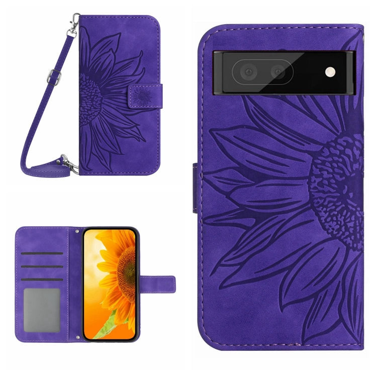 For Google Pixel 7A Skin Feel Sun Flower Pattern Flip Leather Phone Case with Lanyard