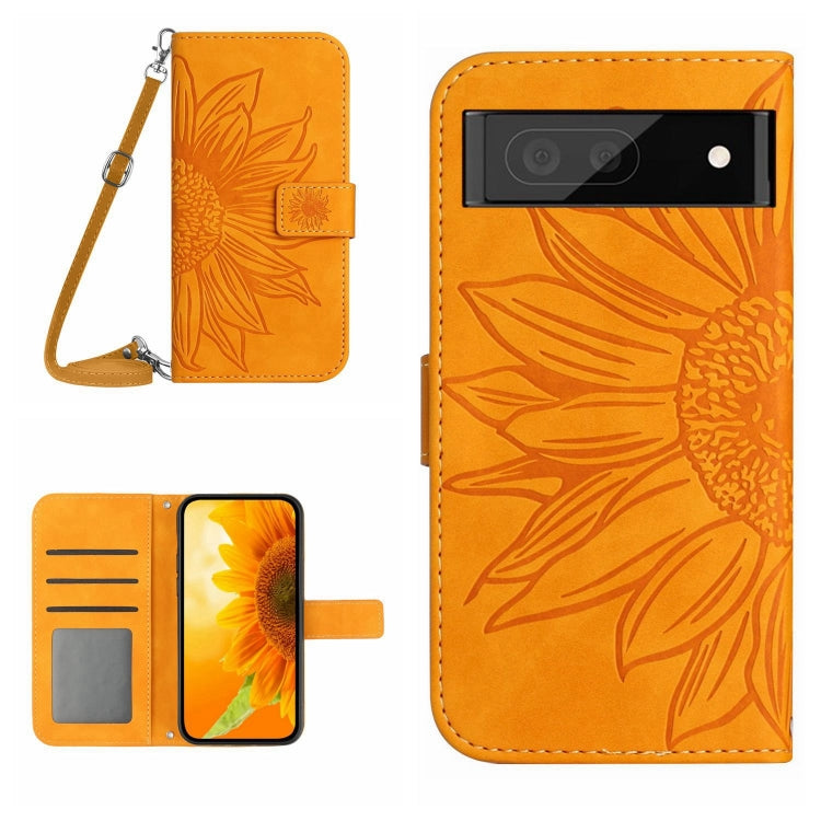 For Google Pixel 7A Skin Feel Sun Flower Pattern Flip Leather Phone Case with Lanyard