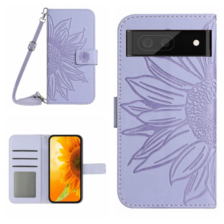For Google Pixel 7A Skin Feel Sun Flower Pattern Flip Leather Phone Case with Lanyard