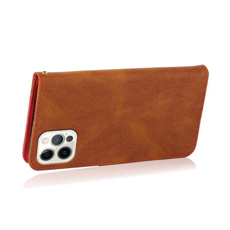 For iPhone 12 / 12 Pro Dual-color Stitching Leather Phone Case