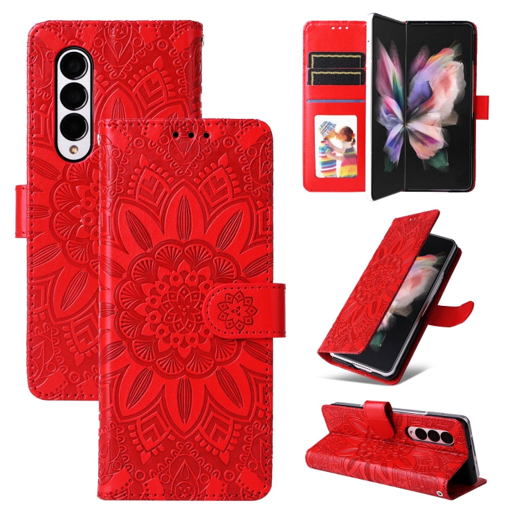 For Samsung Galaxy Z Fold3 5G Embossed Sunflower Leather Phone Case
