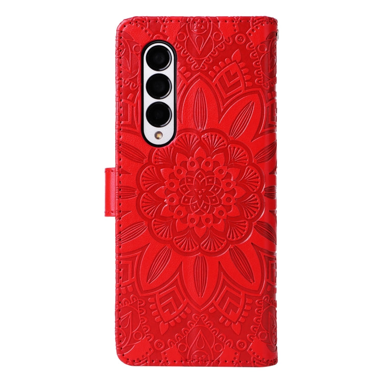 For Samsung Galaxy Z Fold3 5G Embossed Sunflower Leather Phone Case