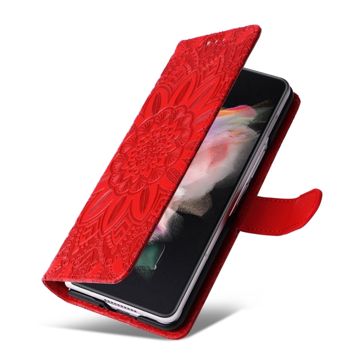 For Samsung Galaxy Z Fold3 5G Embossed Sunflower Leather Phone Case