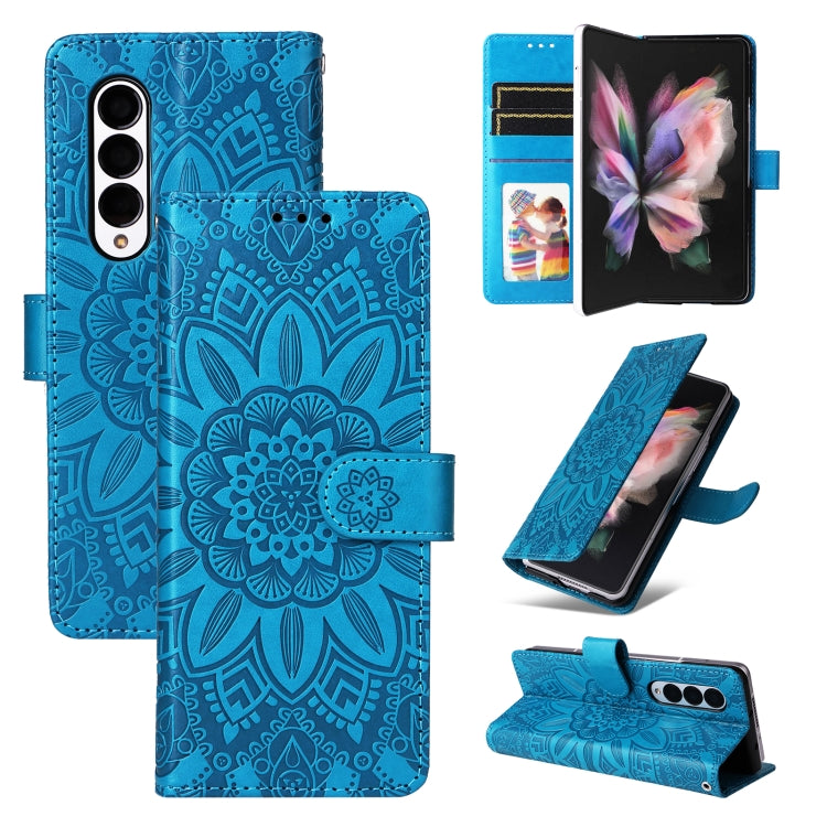 For Samsung Galaxy Z Fold3 5G Embossed Sunflower Leather Phone Case