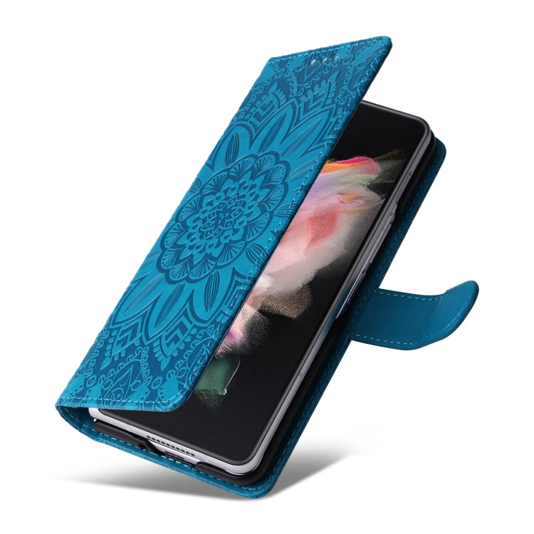 For Samsung Galaxy Z Fold3 5G Embossed Sunflower Leather Phone Case