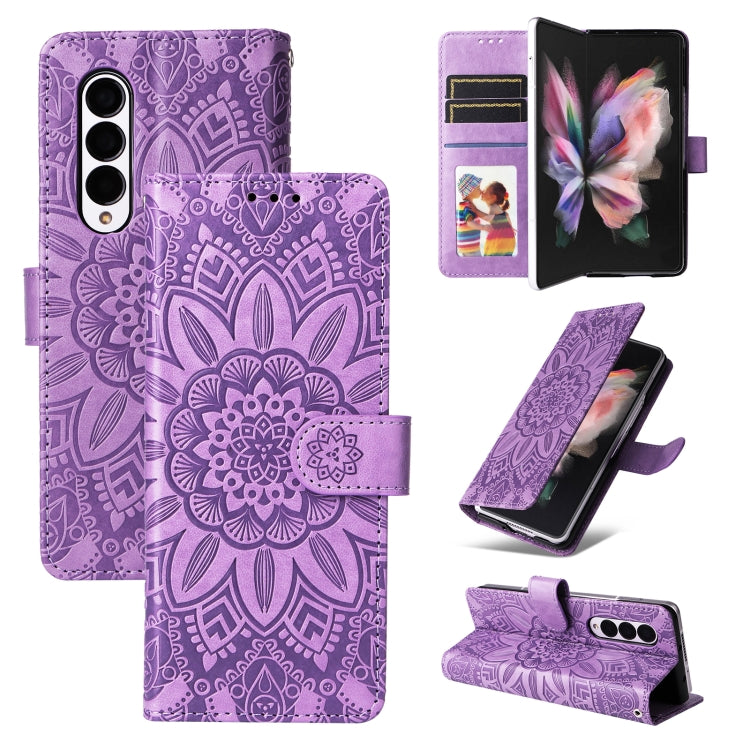 For Samsung Galaxy Z Fold3 5G Embossed Sunflower Leather Phone Case