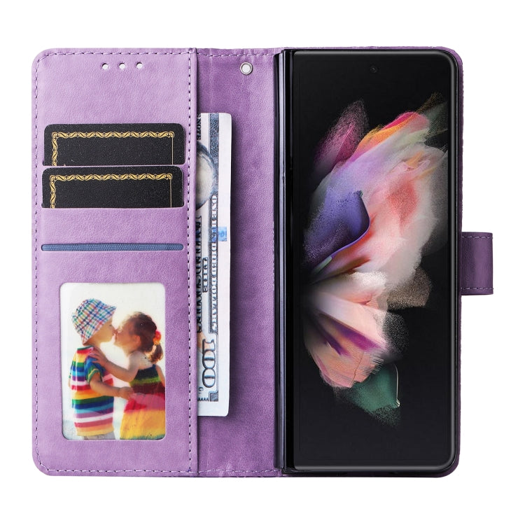 For Samsung Galaxy Z Fold3 5G Embossed Sunflower Leather Phone Case