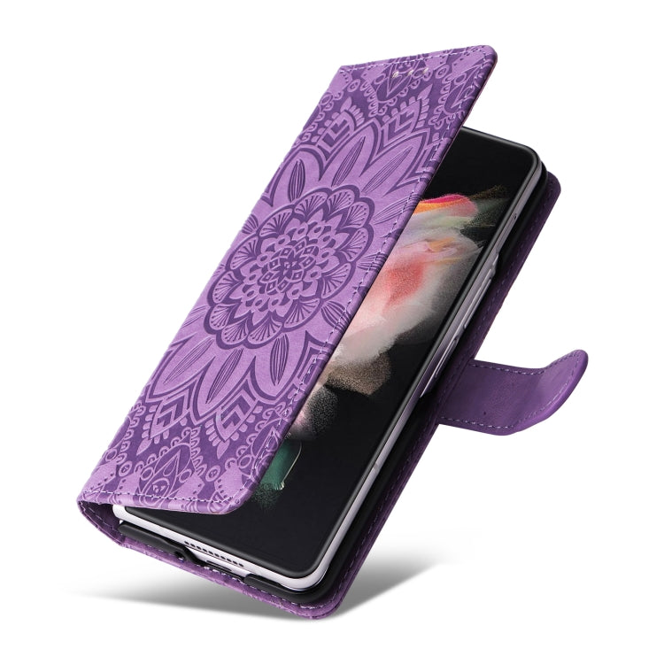 For Samsung Galaxy Z Fold3 5G Embossed Sunflower Leather Phone Case