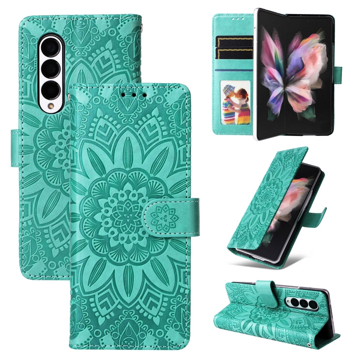 For Samsung Galaxy Z Fold3 5G Embossed Sunflower Leather Phone Case
