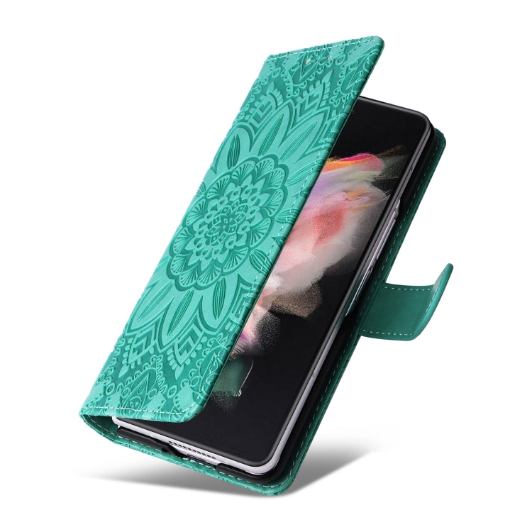 For Samsung Galaxy Z Fold3 5G Embossed Sunflower Leather Phone Case
