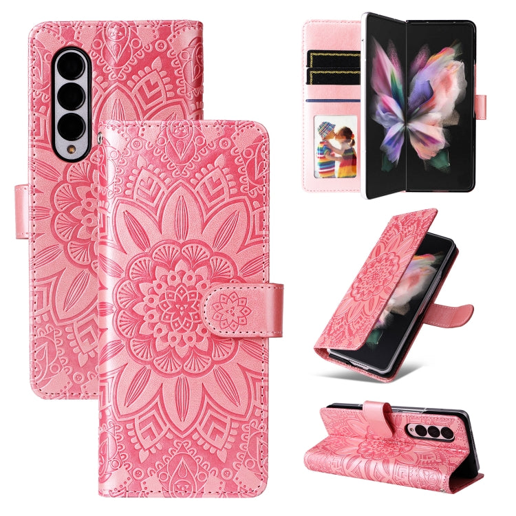 For Samsung Galaxy Z Fold3 5G Embossed Sunflower Leather Phone Case