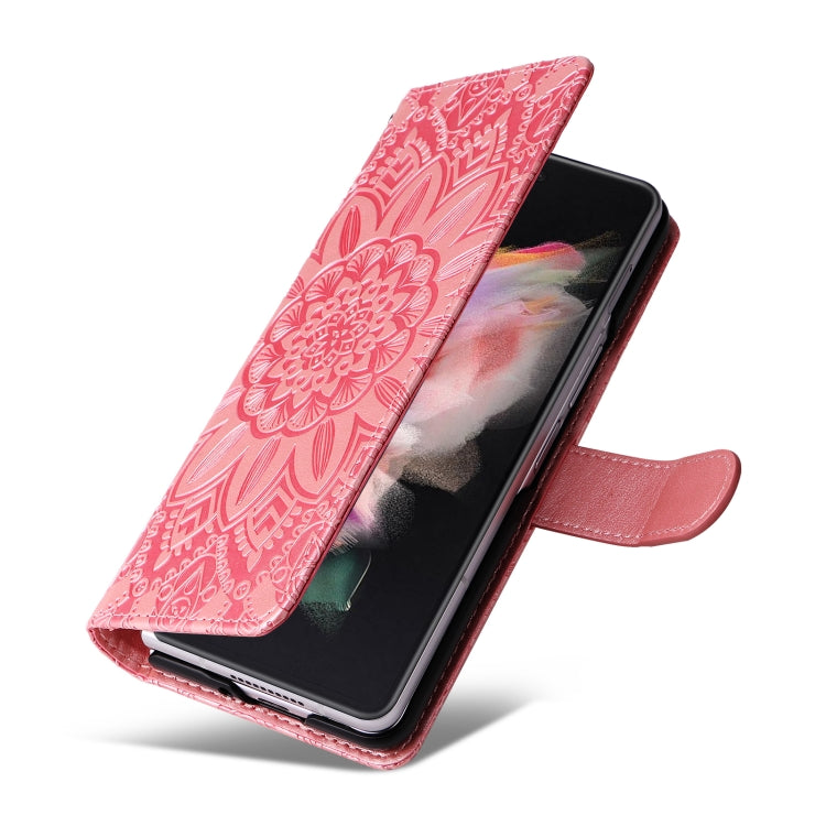 For Samsung Galaxy Z Fold3 5G Embossed Sunflower Leather Phone Case