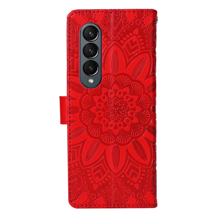 For Samsung Galaxy Z Fold4 5G Embossed Sunflower Leather Phone Case