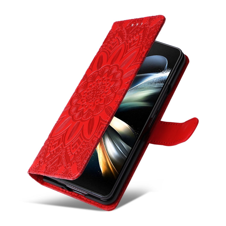 For Samsung Galaxy Z Fold4 5G Embossed Sunflower Leather Phone Case