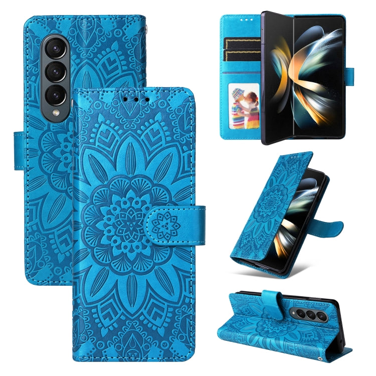 For Samsung Galaxy Z Fold4 5G Embossed Sunflower Leather Phone Case