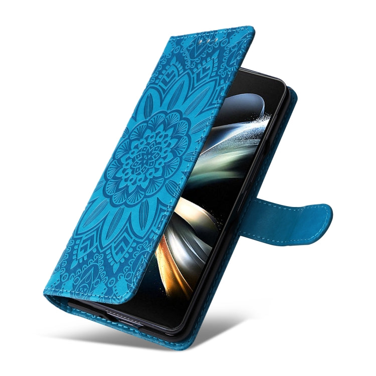 For Samsung Galaxy Z Fold4 5G Embossed Sunflower Leather Phone Case