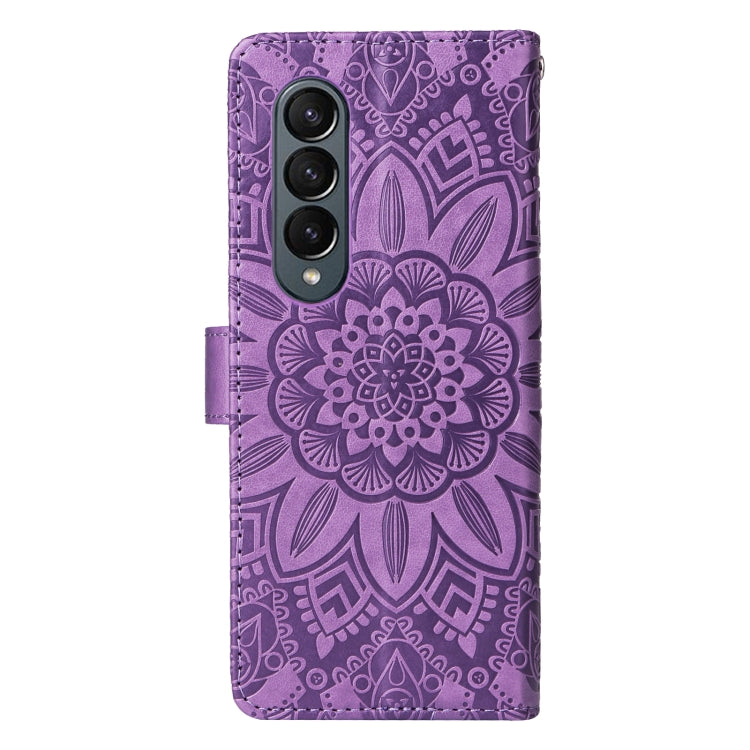 For Samsung Galaxy Z Fold4 5G Embossed Sunflower Leather Phone Case