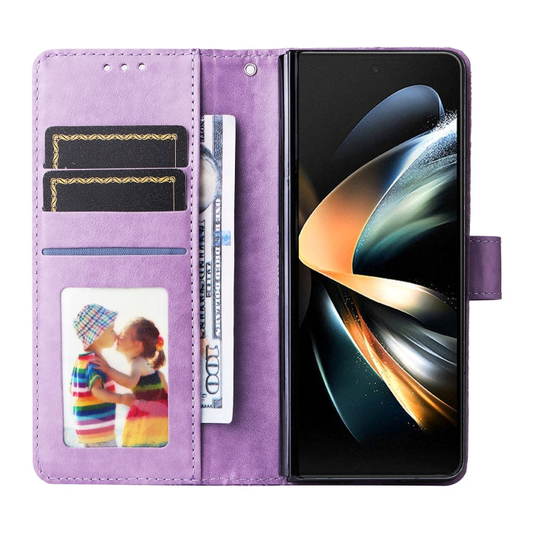 For Samsung Galaxy Z Fold4 5G Embossed Sunflower Leather Phone Case