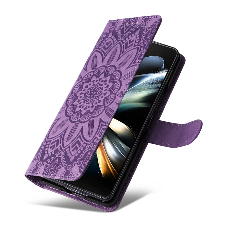 For Samsung Galaxy Z Fold4 5G Embossed Sunflower Leather Phone Case