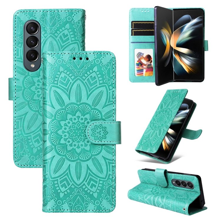 For Samsung Galaxy Z Fold4 5G Embossed Sunflower Leather Phone Case