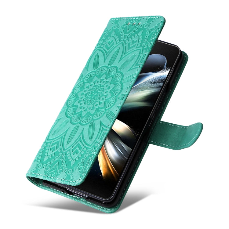 For Samsung Galaxy Z Fold4 5G Embossed Sunflower Leather Phone Case