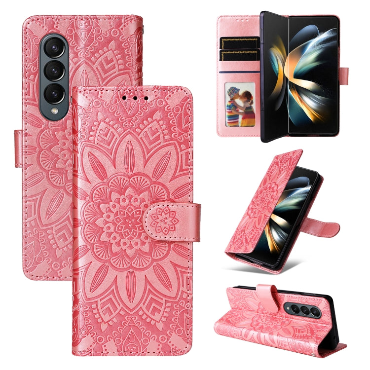 For Samsung Galaxy Z Fold4 5G Embossed Sunflower Leather Phone Case