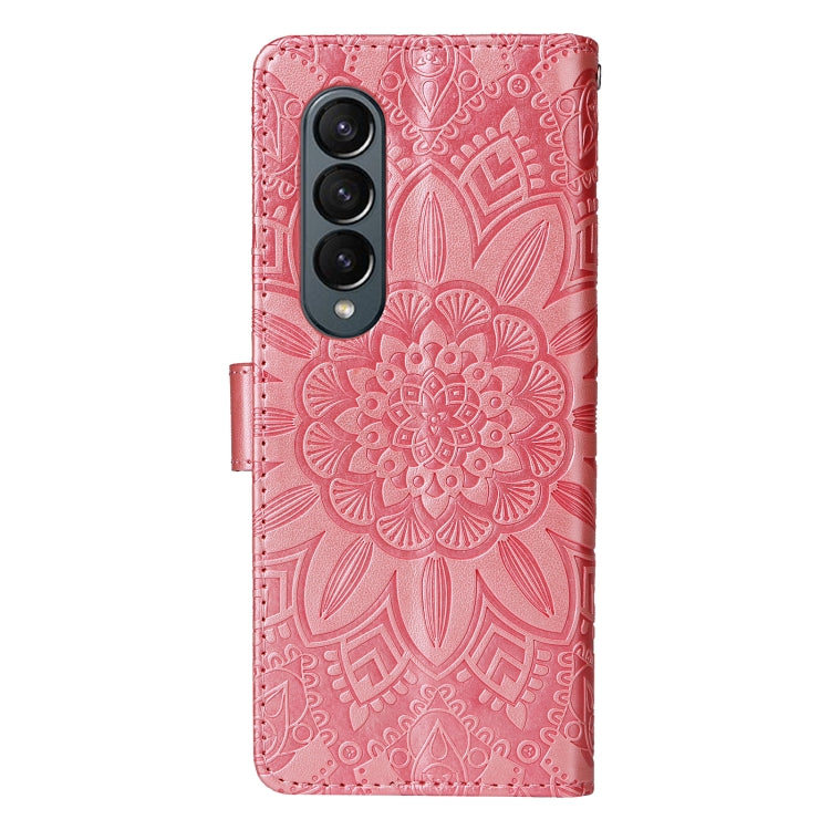 For Samsung Galaxy Z Fold4 5G Embossed Sunflower Leather Phone Case