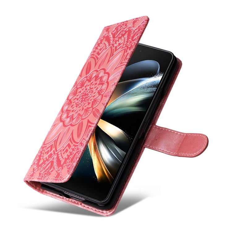 For Samsung Galaxy Z Fold4 5G Embossed Sunflower Leather Phone Case