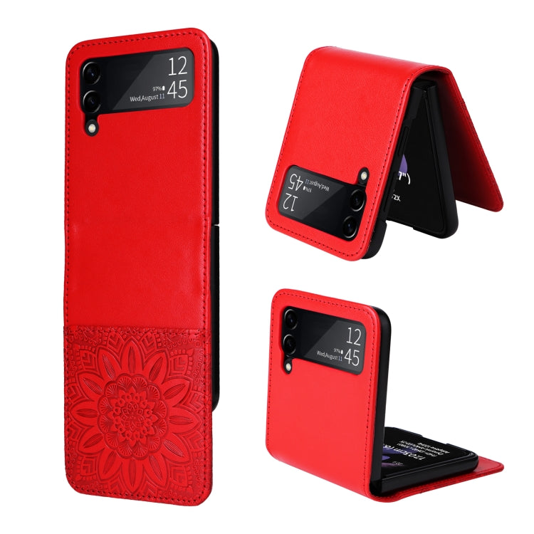 For Samsung Galaxy Z Flip3 5G Embossed Sunflower Leather Phone Case