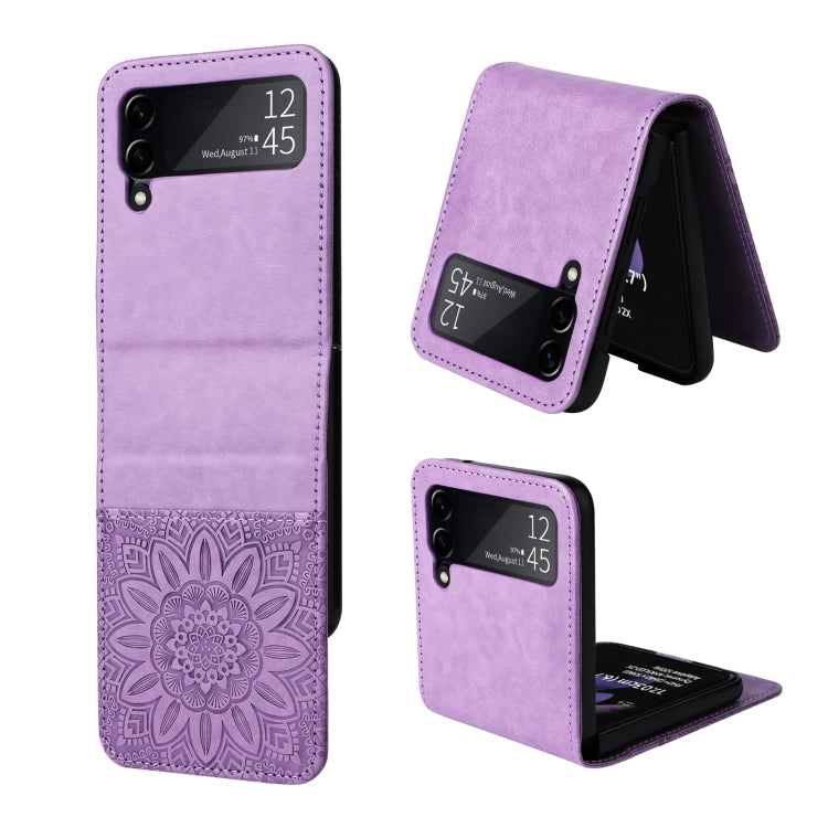 For Samsung Galaxy Z Flip3 5G Embossed Sunflower Leather Phone Case