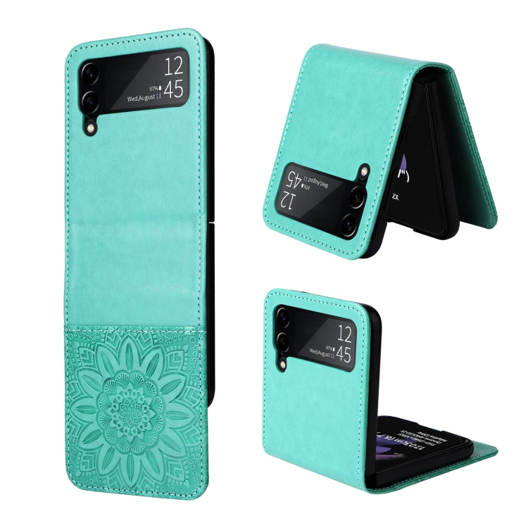For Samsung Galaxy Z Flip3 5G Embossed Sunflower Leather Phone Case