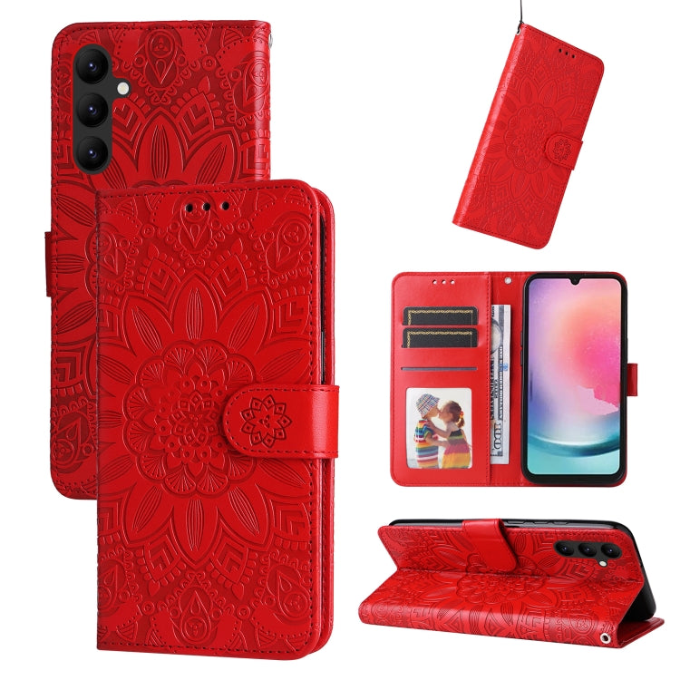 For Samsung Galaxy A24 4G Embossed Sunflower Leather Phone Case