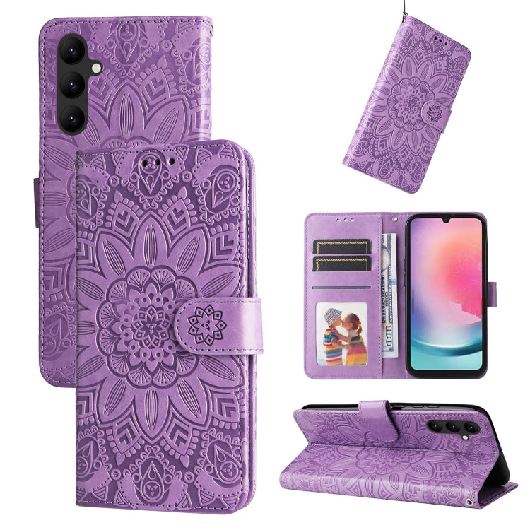 For Samsung Galaxy A24 4G Embossed Sunflower Leather Phone Case
