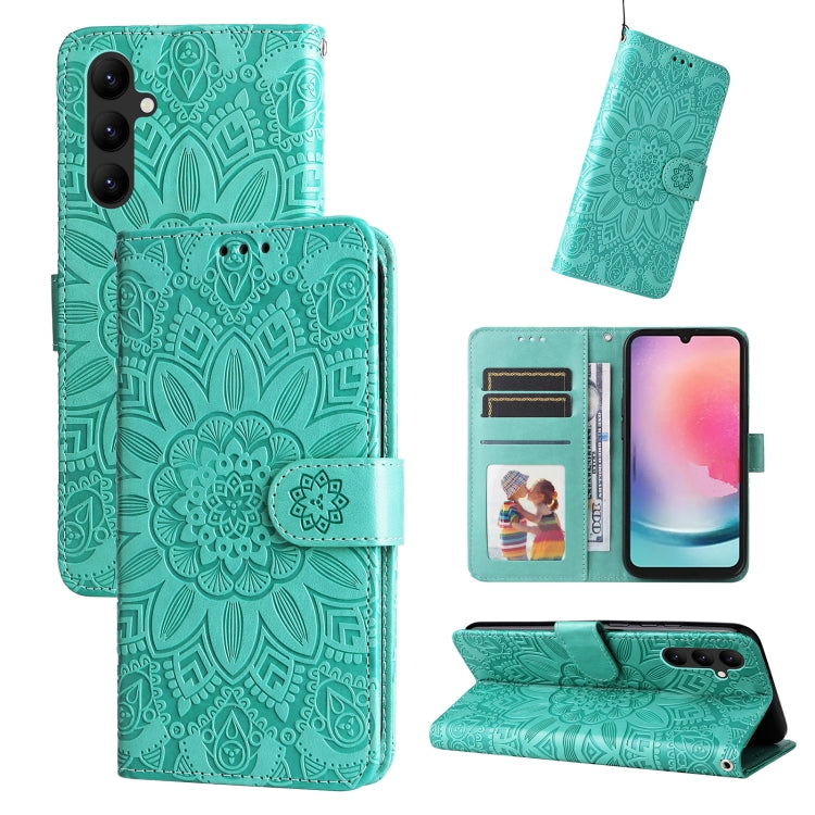 For Samsung Galaxy A24 4G Embossed Sunflower Leather Phone Case