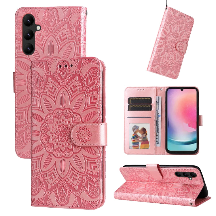 For Samsung Galaxy A24 4G Embossed Sunflower Leather Phone Case