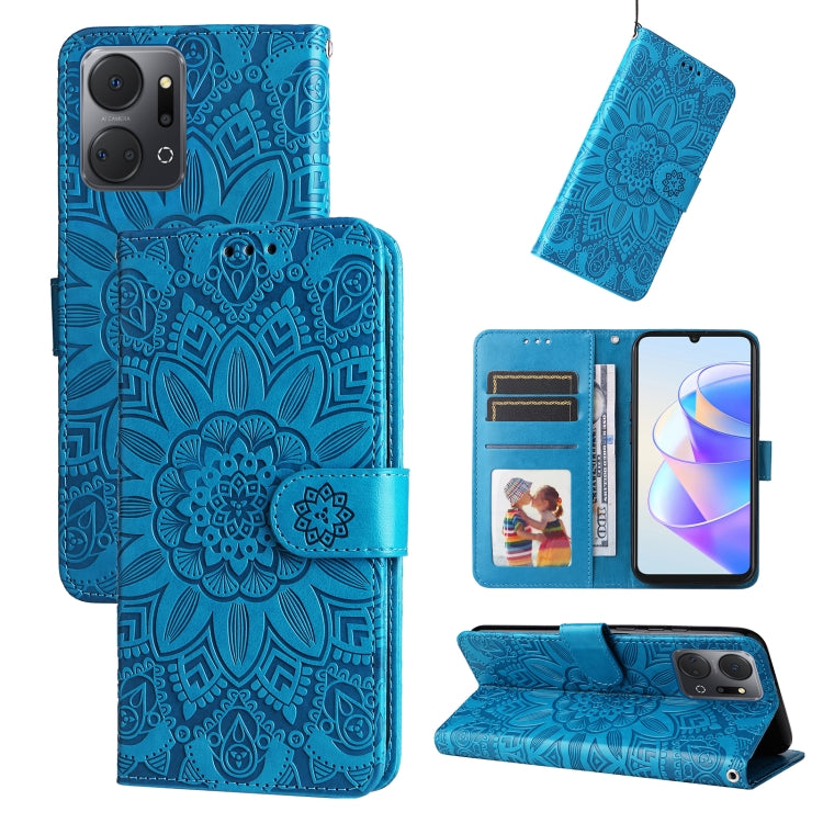 For Honor X7a Embossed Sunflower Leather Phone Case