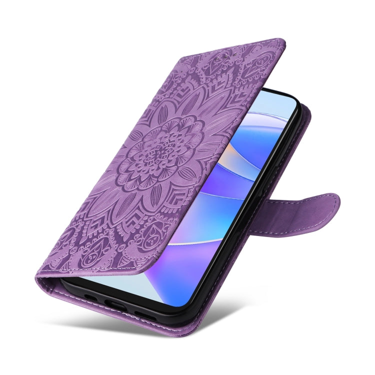 For Honor X7a Embossed Sunflower Leather Phone Case