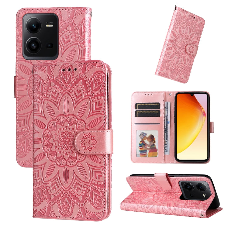 For vivo V25 5G/V25e 4G Embossed Sunflower Leather Phone Case