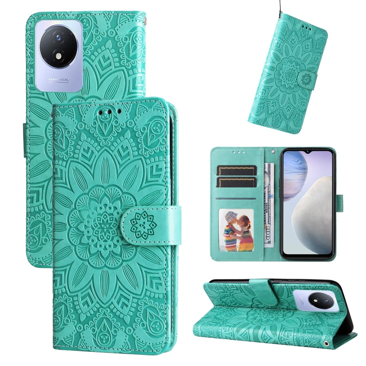 For vivo Y02 4G Embossed Sunflower Leather Phone Case