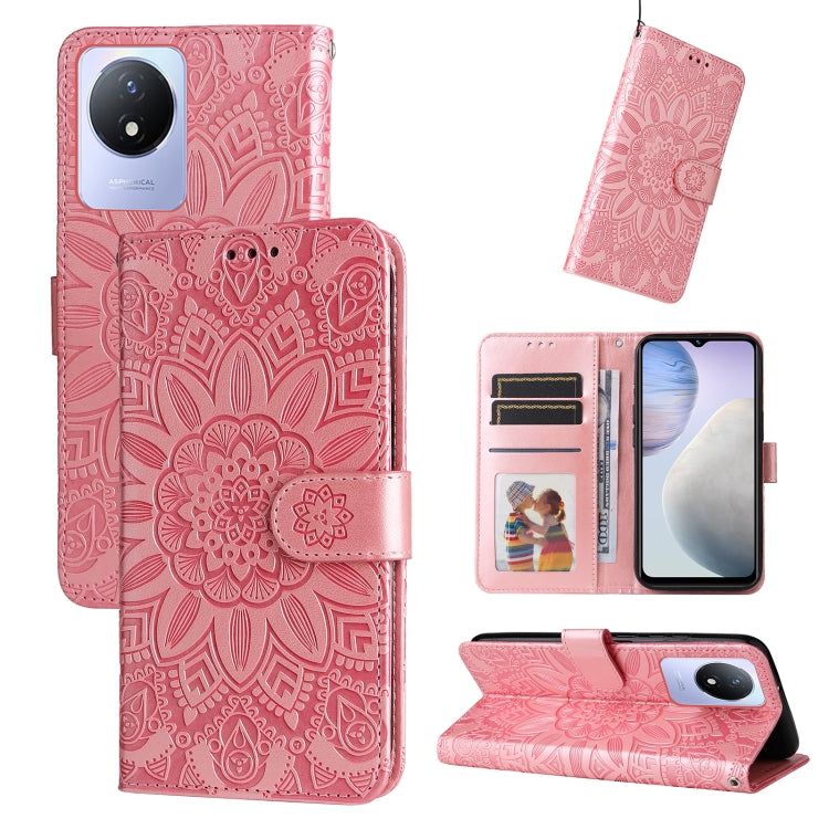 For vivo Y02 4G Embossed Sunflower Leather Phone Case