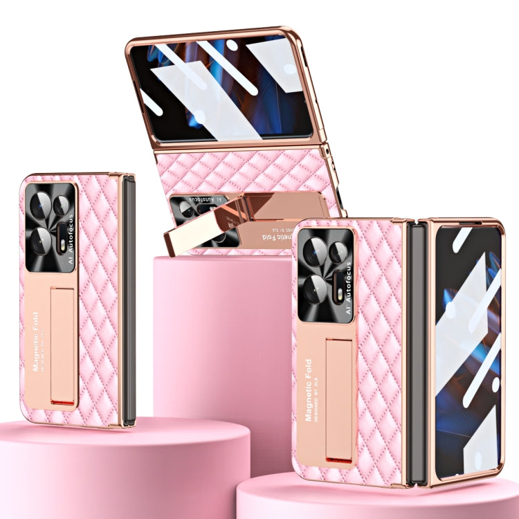 For OPPO Find N2 Rhombus Pattern Electroplated Plain Leather Phone Case