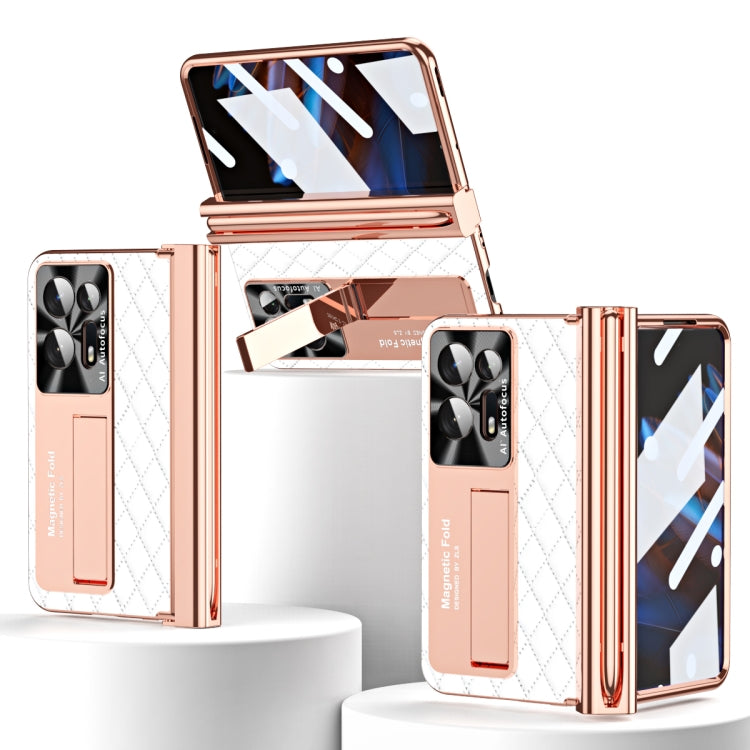 For OPPO Find N2 Rhombus Pattern Electroplated Plain Leather Phone Case with Pen Slot