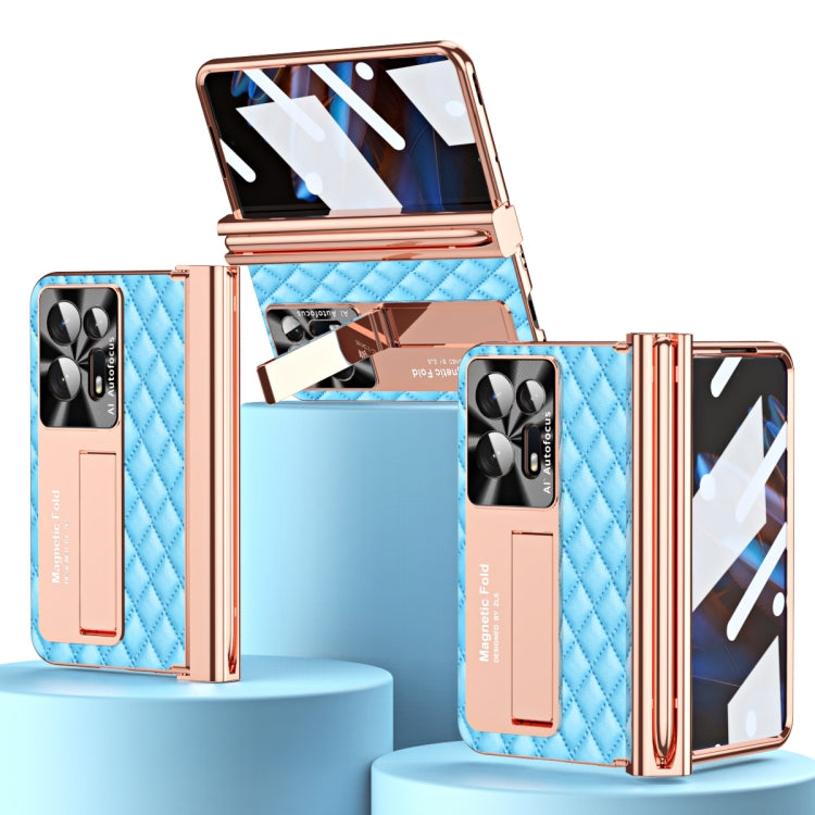 For OPPO Find N2 Rhombus Pattern Electroplated Plain Leather Phone Case with Pen Slot