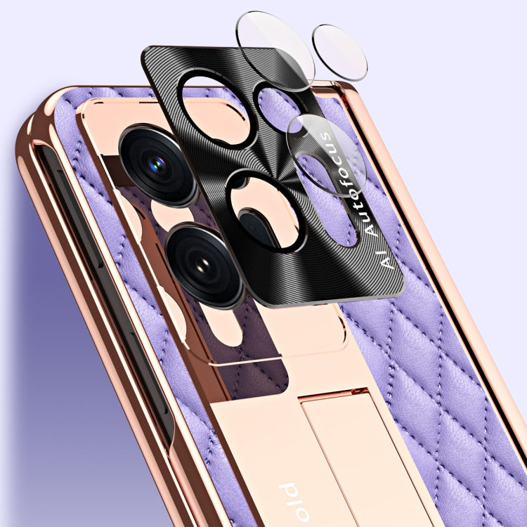 For OPPO Find N2 Rhombus Pattern Electroplated Plain Leather Phone Case with Pen Slot