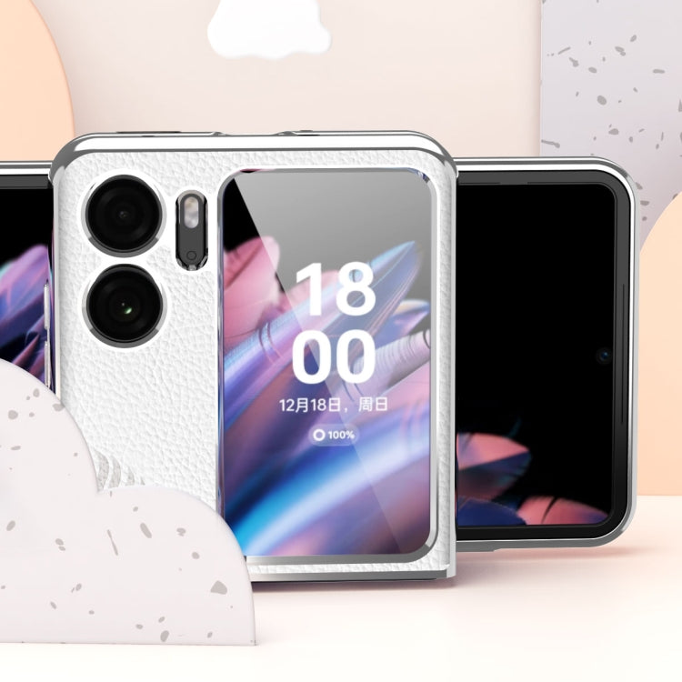 For OPPO Find N2 Flip Litchi Pattern Electroplating Frame Embossed Phone Case