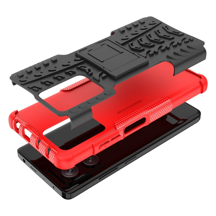 For Xiaomi Redmi Note 12 Pro+ 5G Tire Texture TPU + PC Phone Case with Holder