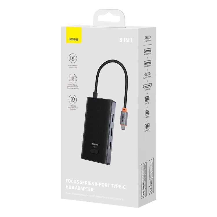 Baseus WKYY030313 8 in 1 USB-C / Type-C to USB3.0x2+USB2.0+PD+HDMI+SD/TF+RJ45 HUB Adapter(Space Grey)