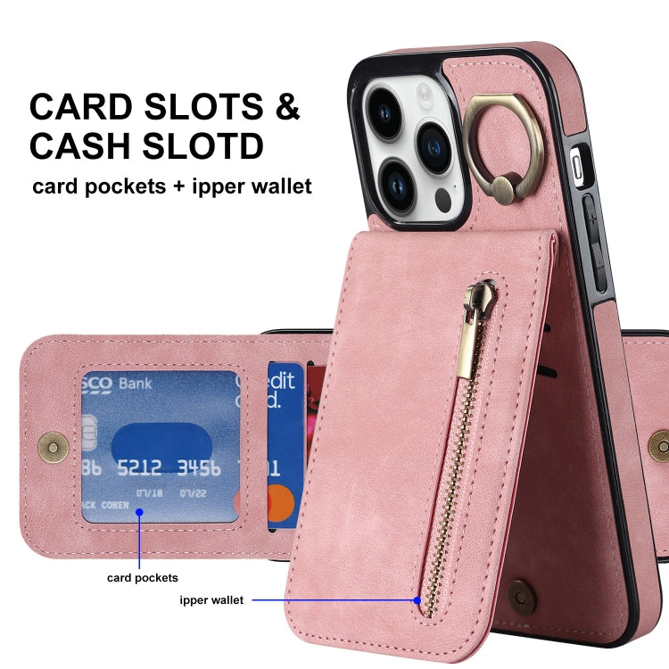For iPhone 13 Pro Retro Ring and Zipper RFID Card Slot Phone Case