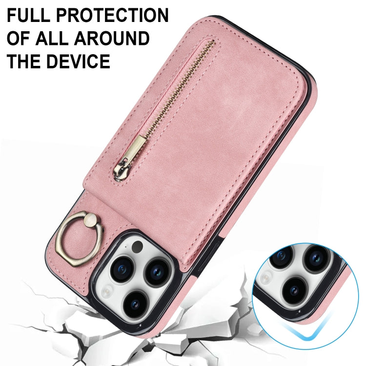 For iPhone 13 Pro Retro Ring and Zipper RFID Card Slot Phone Case
