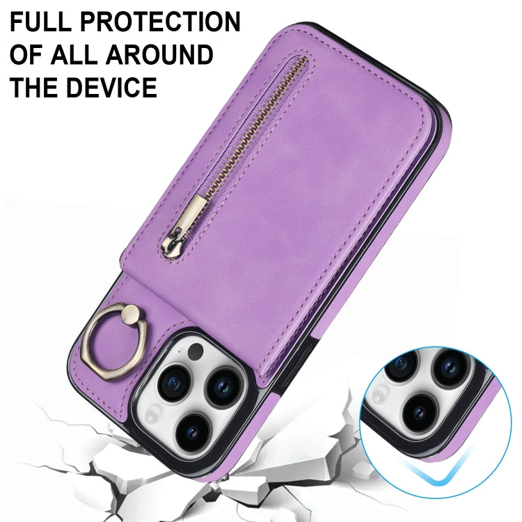 For iPhone 13 Pro Retro Ring and Zipper RFID Card Slot Phone Case